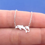 Aquatic Mammal Double Dolphin Pod Shaped Pendant Necklace