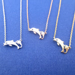 Aquatic Mammal Double Dolphin Pod Shaped Pendant Necklace