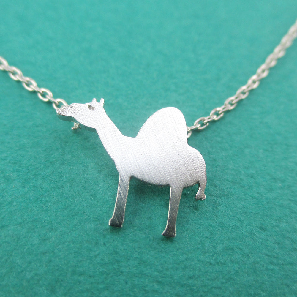 Arabian Camel Silhouette Shaped Pendant Necklace in Silver