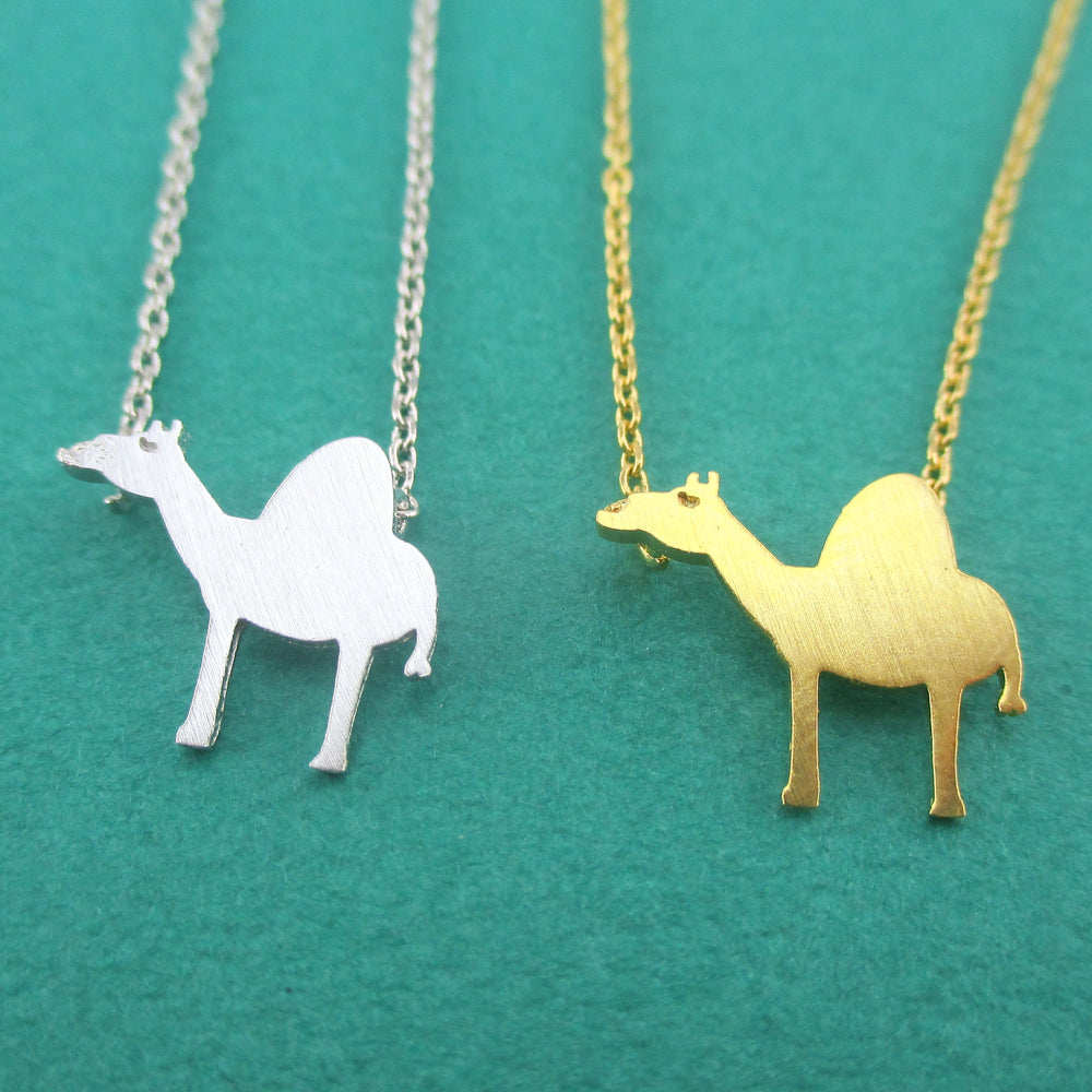 Arabian Camel Silhouette Shaped Pendant Necklace in Silver or Gold | DOTOLY
