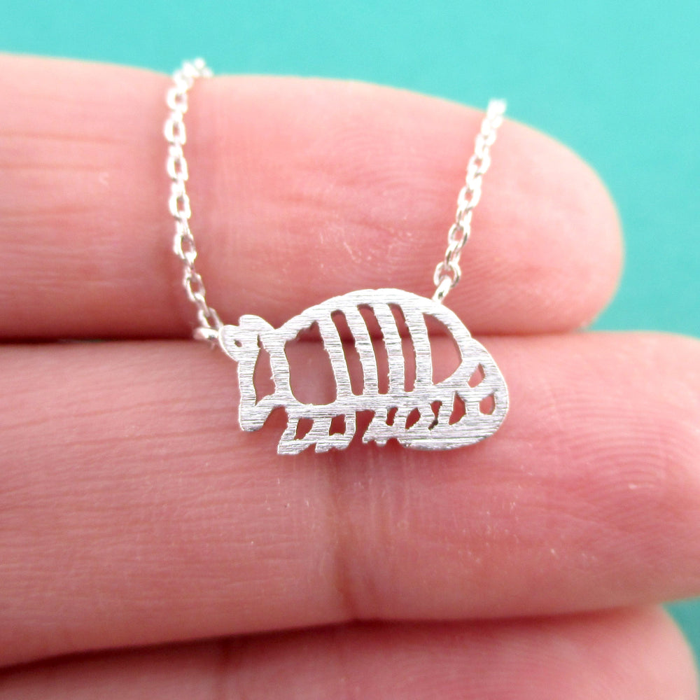 Armadillo Outline Shaped Animal Pendant Necklace in Silver