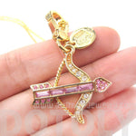 Arrow Bow Cupid Love Themed Pendant Necklace in Pink with Rhinestones | Limited Edition | DOTOLY