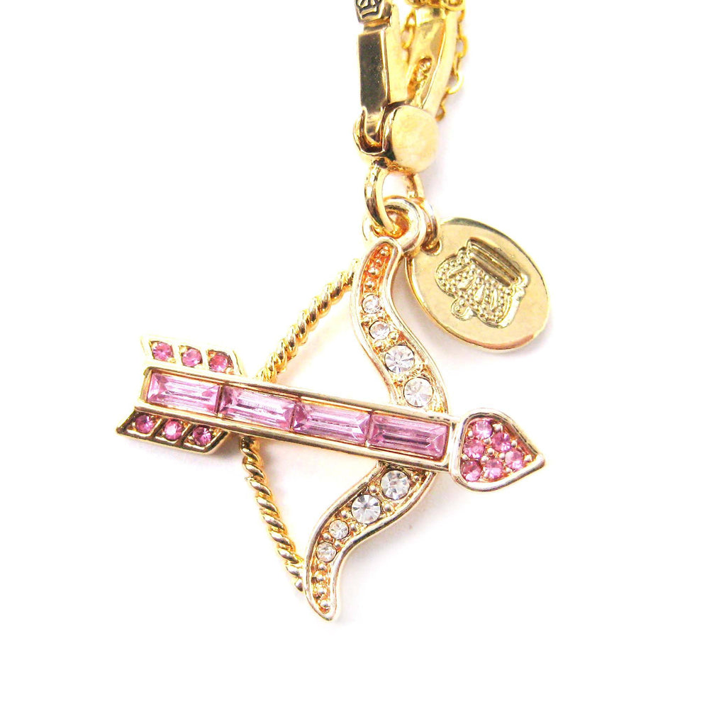 Arrow Bow Cupid Love Themed Pendant Necklace in Pink with Rhinestones | Limited Edition | DOTOLY