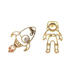 Astronaut and Rocket Outline Shaped Space Themed Stud Earrings in Gold | DOTOLY | DOTOLY