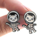 Astronaut White Cat in a Space Suit Space Themed Two Part Dangle Earrings