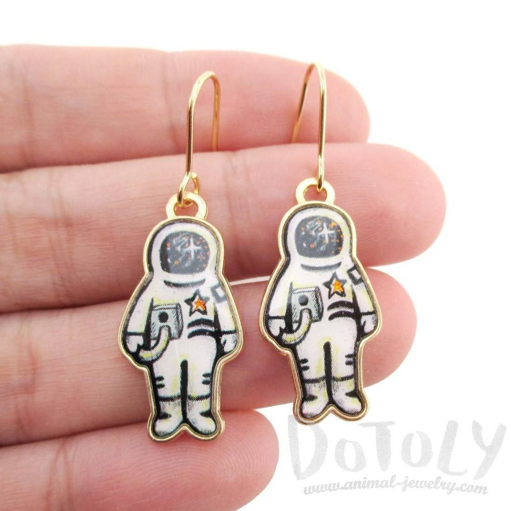 Astronaut Illustration Shaped Dangle Earrings | Space Themed Jewelry | DOTOLY