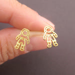 Astronaut Space Man Cosmonaut Shaped Sterling Silver Stud Earrings