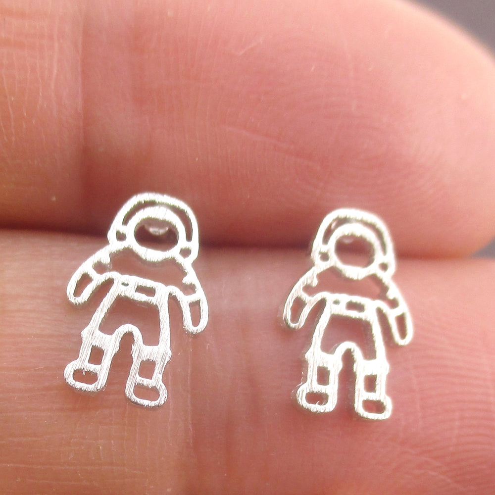 Astronaut Space Man Cosmonaut Shaped Sterling Silver Stud Earrings