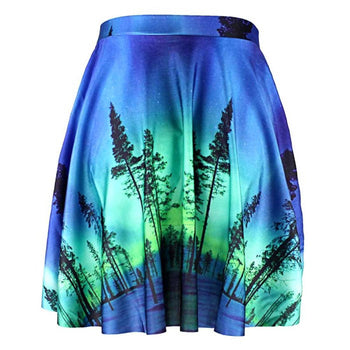 Aurora Borealis Tree Silhouette Print Circle Skirt with Elastic Waist | DOTOLY | DOTOLY