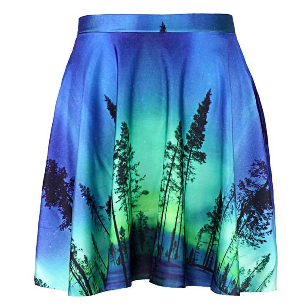 Aurora Borealis Tree Silhouette Print Circle Skirt with Elastic Waist | DOTOLY | DOTOLY