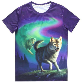 Aurora Wolf Pack Animal Totem Graphic Tee T-Shirt in Purple | DOTOLY