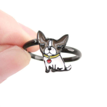 Baby Boston Terrier Puppy Shaped Adjustable Ring in Brown | Animal Jewelry | DOTOLY