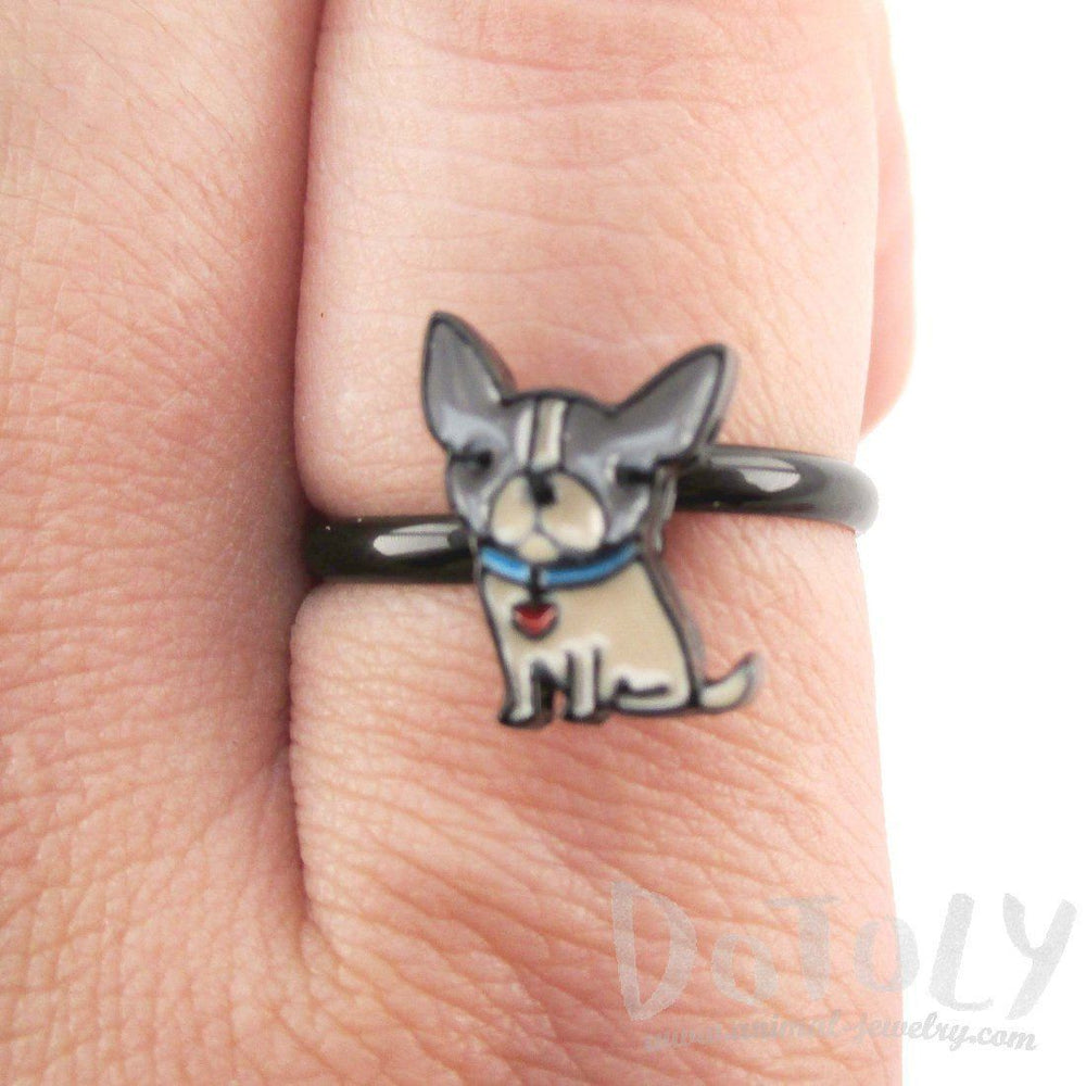 Baby Boston Terrier Puppy Shaped Adjustable Ring in Tan | Animal Jewelry | DOTOLY