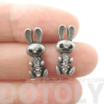 Baby Bunny Rabbit Shaped Stud Earrings in Silver with Rhinestones | Animal Jewelry | DOTOLY