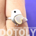 Baby Chicken Bird Animal Adjustable Ring in Silver with Heart Shaped Wings | DOTOLY