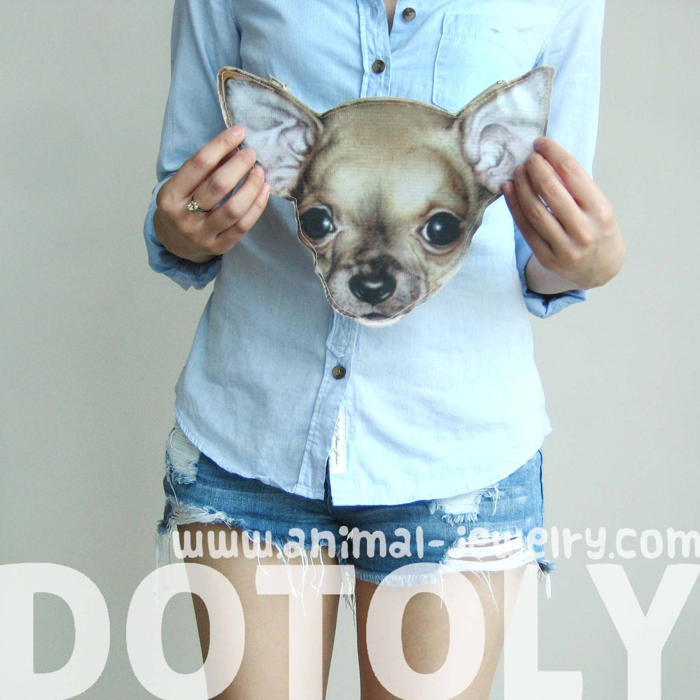 Baby Chihuahua Puppy Dog Head Shaped Vinyl Animal Themed Clutch Bag | DOTOLY | DOTOLY