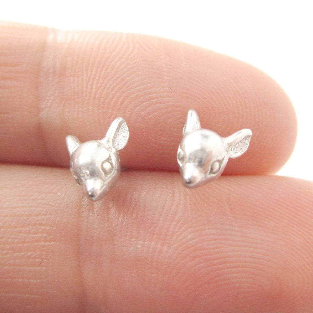 Baby Deer Doe Shaped Sleek Animal Head Stud Earrings in Silver | DOTOLY | DOTOLY