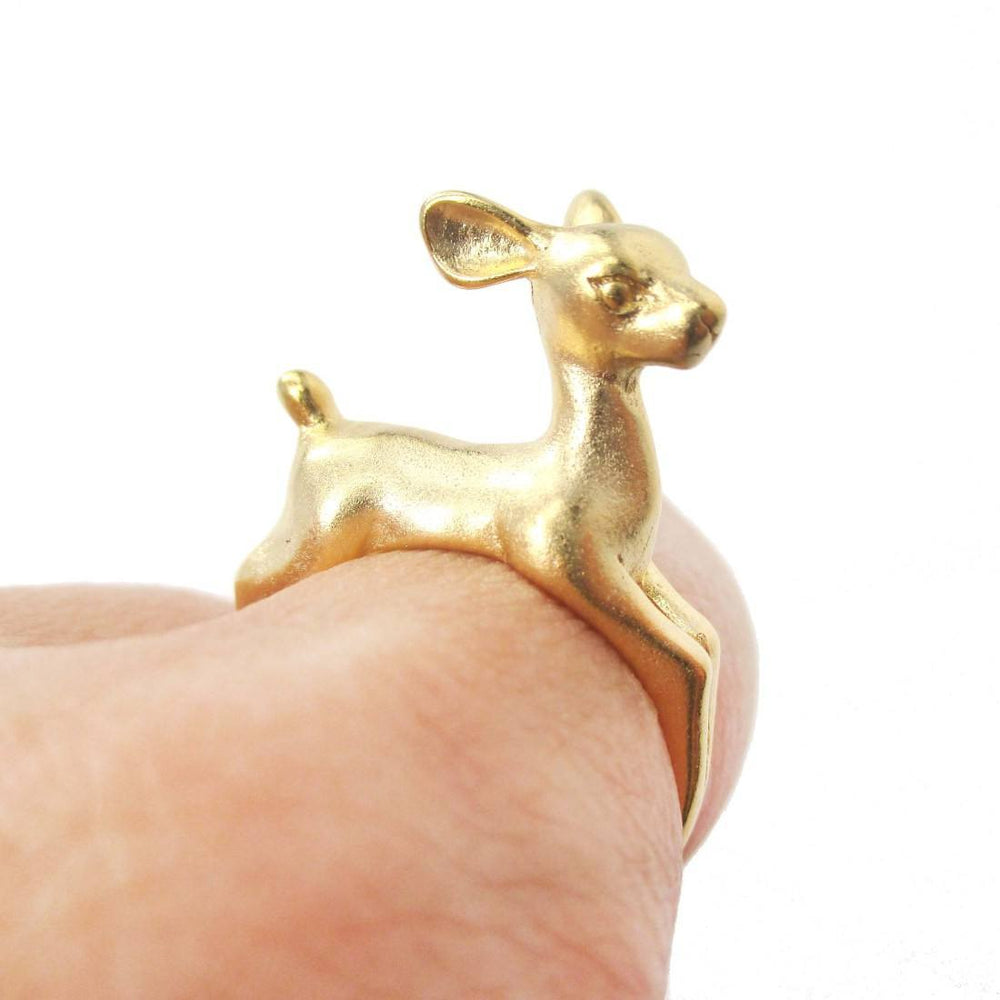 Baby Deer Doe Shaped Sleek Animal Wrap Around Ring in Gold | US Size 5 to 8 | DOTOLY