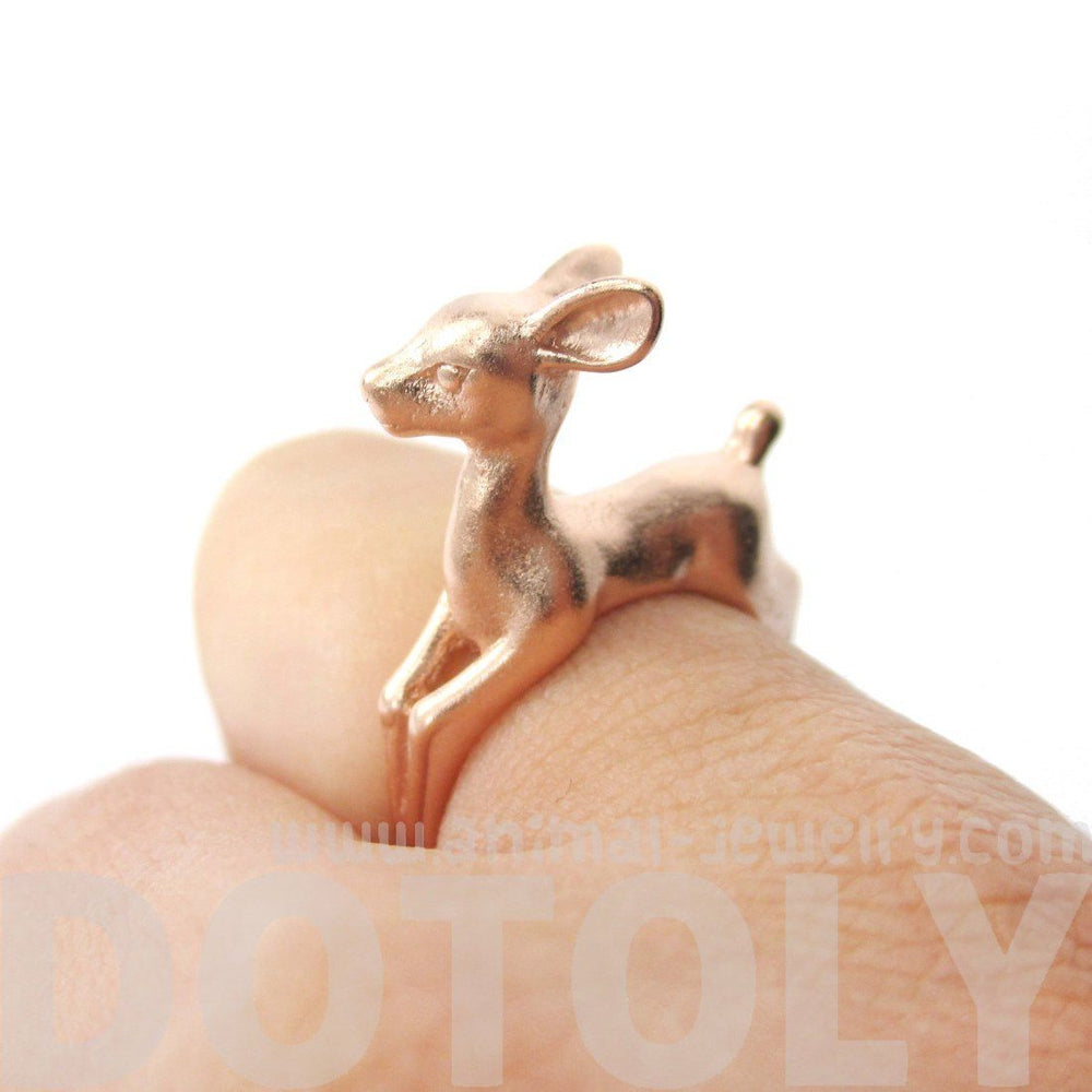 Baby Deer Doe Shaped Sleek Animal Wrap Around Ring in Rose Gold | US Size 5 to 8 | DOTOLY