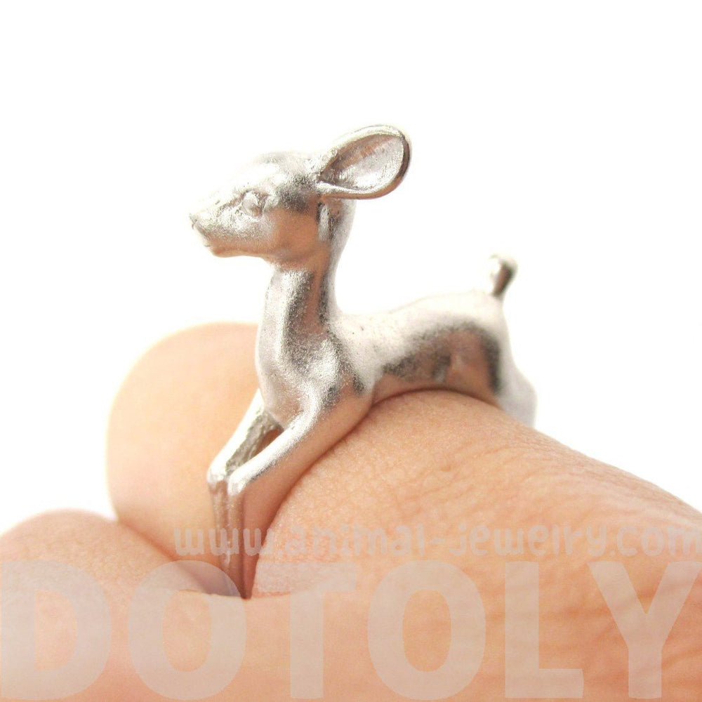 Baby Deer Doe Shaped Sleek Animal Wrap Around Ring in Silver | US Size 5 to 8 | DOTOLY