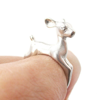 Baby Deer Doe Shaped Sleek Animal Wrap Around Ring in Silver | US Size 5 to 8 | DOTOLY