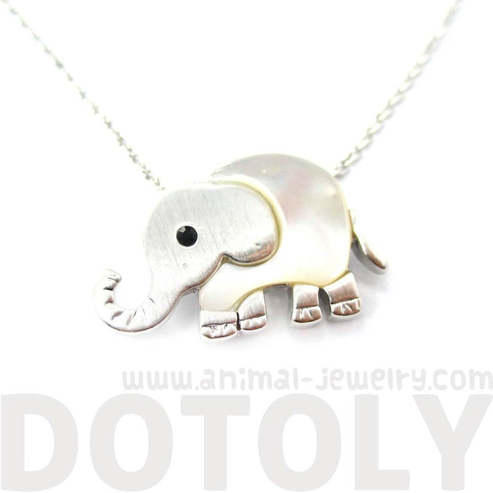 Baby Elephant Shaped Animal Charm Necklace in Silver with Pearl Detail | DOTOLY