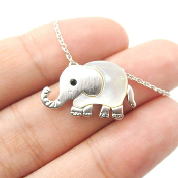 Baby Elephant Shaped Animal Charm Necklace in Silver with Pearl Detail | DOTOLY