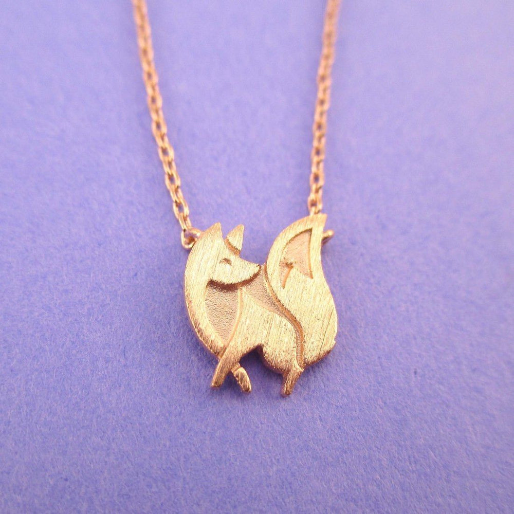 Baby Fox Shaped Silhouette Pendant Necklace in Rose Gold | Animal Jewelry | DOTOLY