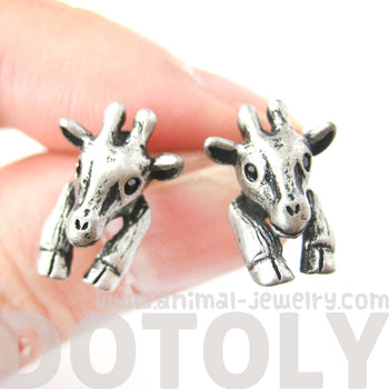 Baby Giraffe Realistic Animal Stud Earrings in Silver | Animal Jewelry | DOTOLY