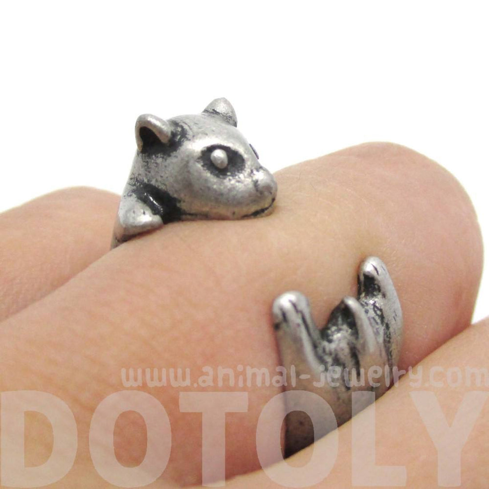 Baby Hamster Guinea Pig Gerbil Shaped Animal Wrap Ring in Silver | US Sizes 3 to 6.5 | DOTOLY