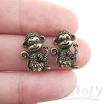 Baby Monkey Chimpanzee Shaped Rhinestone Stud Earrings in Brass | DOTOLY | DOTOLY