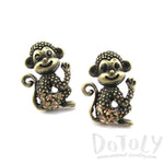 Baby Monkey Chimpanzee Shaped Rhinestone Stud Earrings in Brass | DOTOLY | DOTOLY
