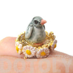 Baby Penguin Bird Shaped Ceramic Porcelain Animal Ring with Daisy Textured Border | Limited Edition | DOTOLY