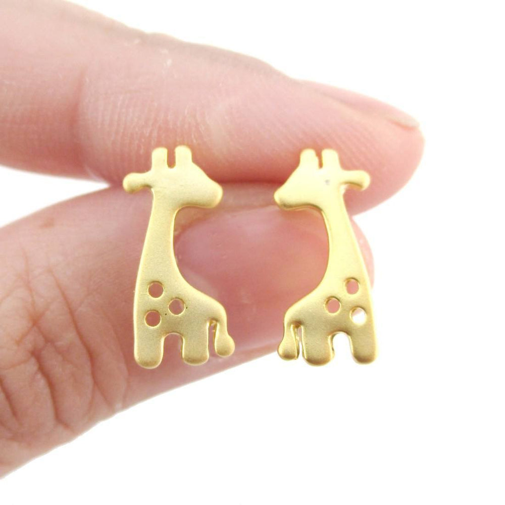 Baby Spotted Giraffe Silhouette Animal Shaped Stud Earrings in Gold | Allergy Free | DOTOLY