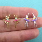 Ballerina Ballet Pirouette Pose Shaped Stud Earrings in Silver or Gold