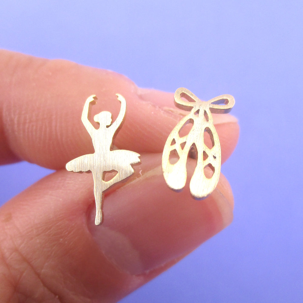 Ballerina Ballet Dancer Pointe Shoe Silhouette Shaped Stud Earrings