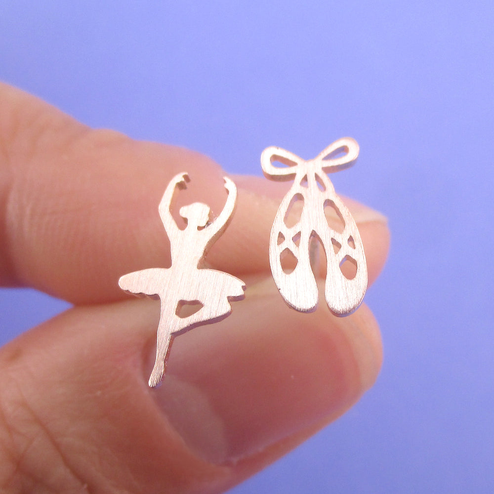 Ballerina Ballet Dancer Pointe Shoe Silhouette Shaped Stud Earrings