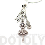 Ballerina Musical Notes and Violin Shaped Music Themed Charm Necklace in Silver | DOTOLY