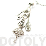 Ballerina Musical Notes and Violin Shaped Music Themed Charm Necklace in Silver | DOTOLY