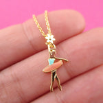Ballet Dancer Ballerina Croise Derriere Pose Shaped Pendant Necklace