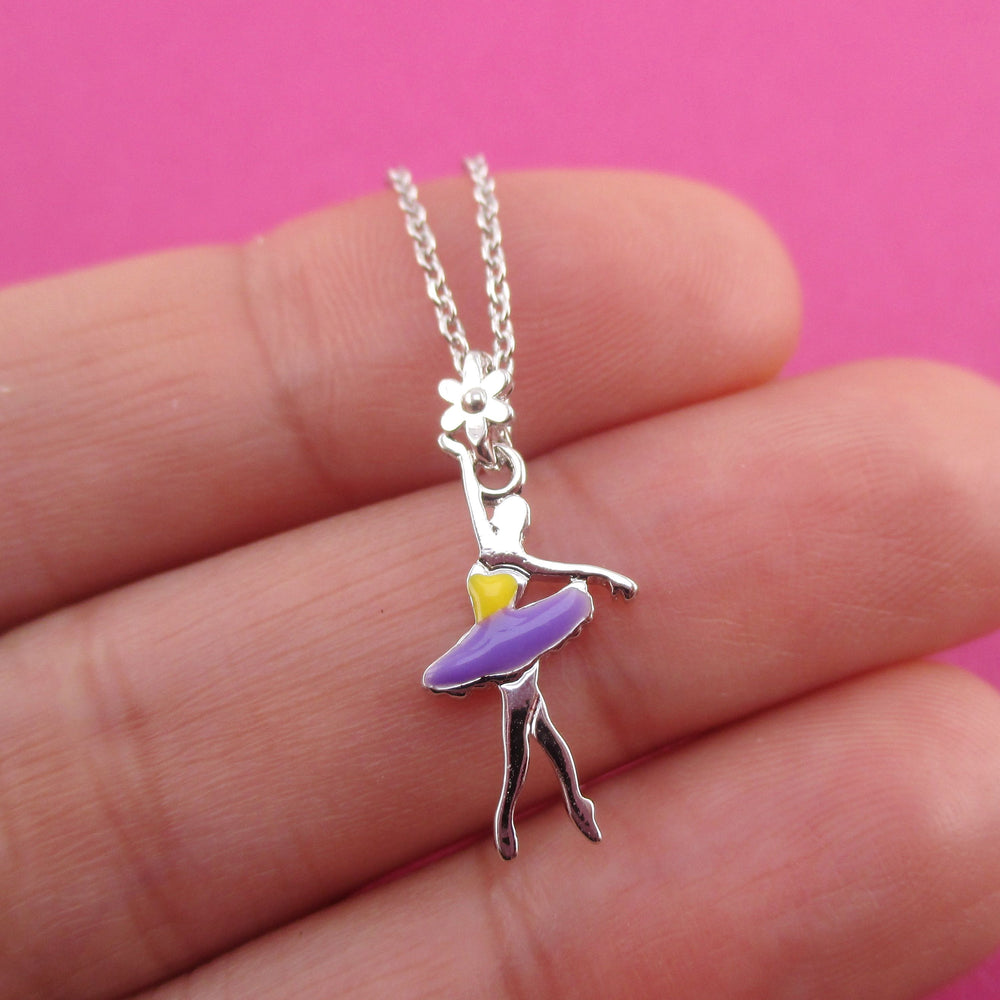 Ballet Dancer Ballerina Croise Derriere Pose Shaped Pendant Necklace in Silver