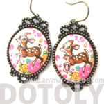 Bambi Deer Doe Illustrated Resin Dangle Earrings with Floral Details | Animal Jewelry | DOTOLY