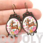 Bambi Deer Doe Illustrated Resin Dangle Earrings with Floral Details | Animal Jewelry | DOTOLY