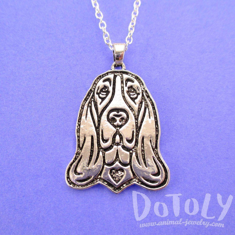 Basset Hound Dog Portrait Pendant Necklace in Silver | Animal Jewelry | DOTOLY