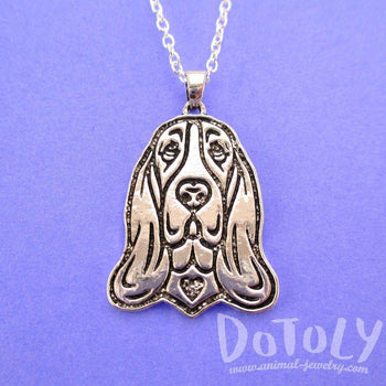 Basset Hound Dog Portrait Pendant Necklace in Silver | Animal Jewelry | DOTOLY