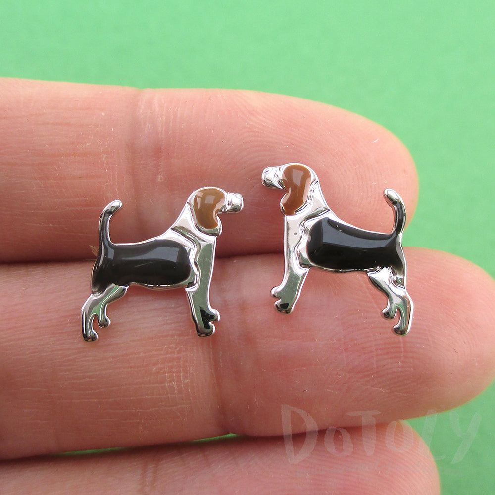 Beagle Dog Shaped Stud Earrings for Dog Lovers in Silver | DOTOLY