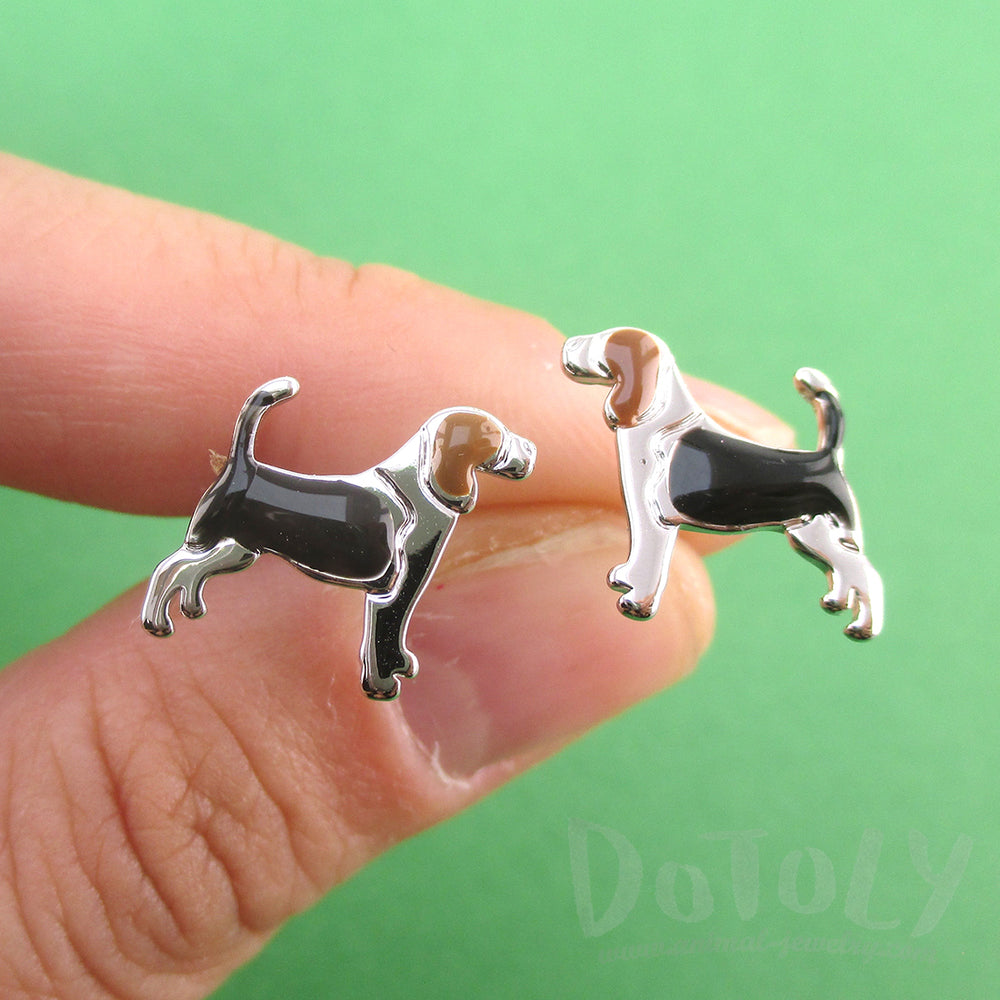 Beagle Dog Shaped Stud Earrings for Dog Lovers in Silver | DOTOLY