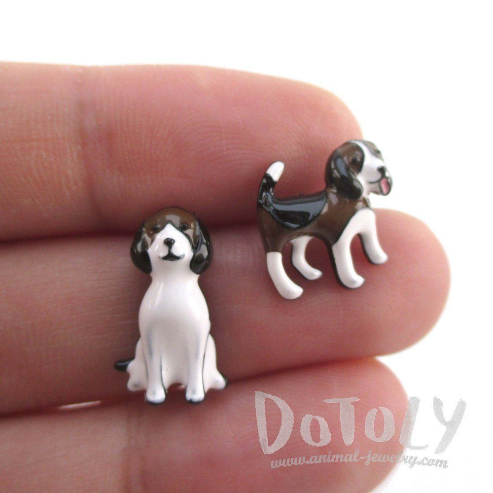 Beagle Puppies Shaped Pets Inspired Enamel Stud Earrings | DOTOLY