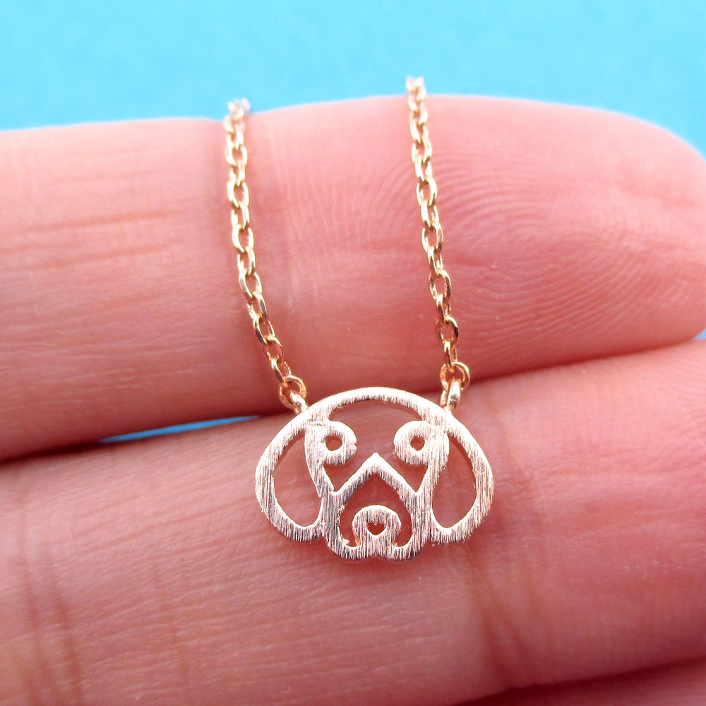 Beagle Puppy Dog Face Outline Shaped Pendant Necklace for Dog Lovers in Rose Gold