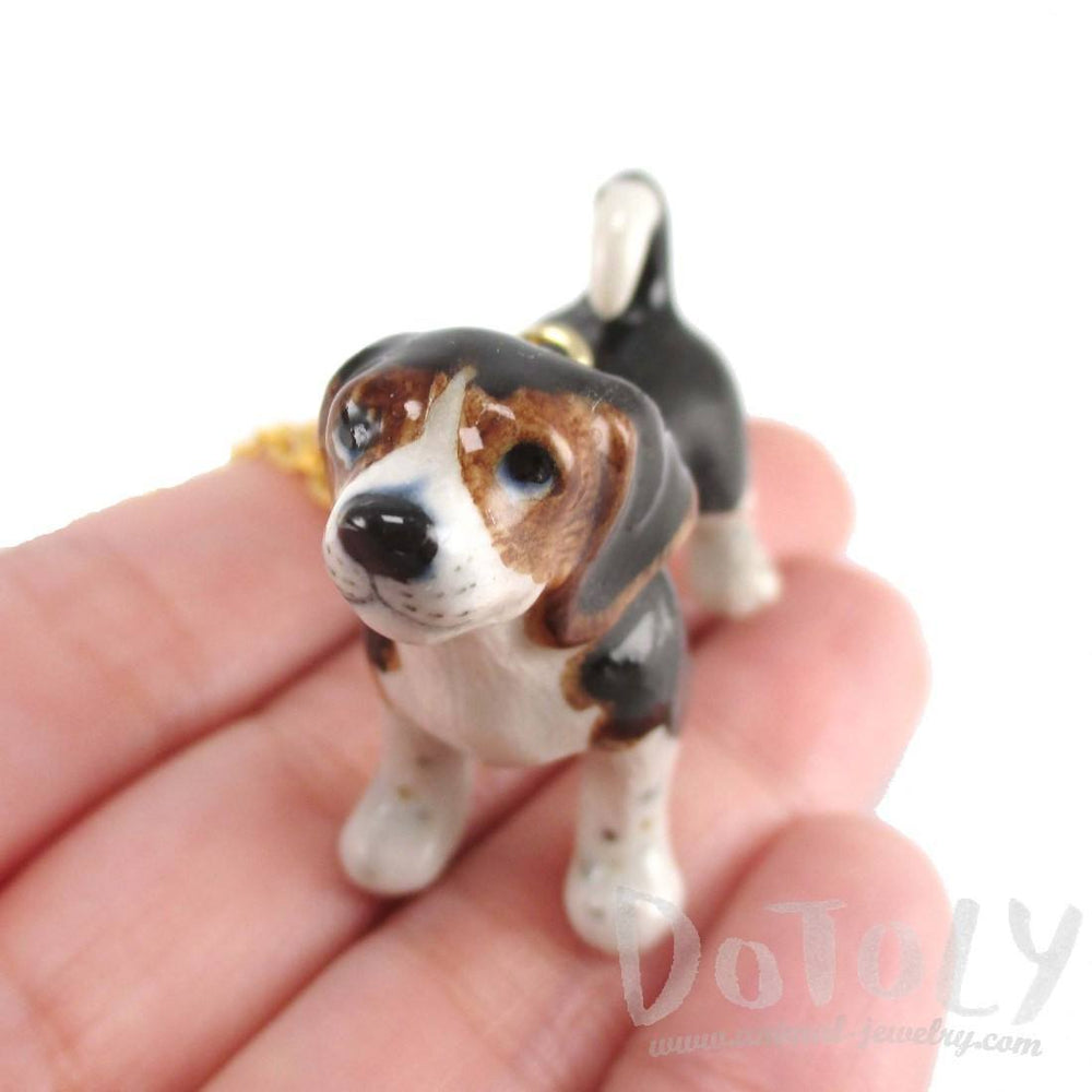 Beagle Puppy Dog Porcelain Hand Painted Ceramic Animal Pendant Necklace | Handmade | DOTOLY